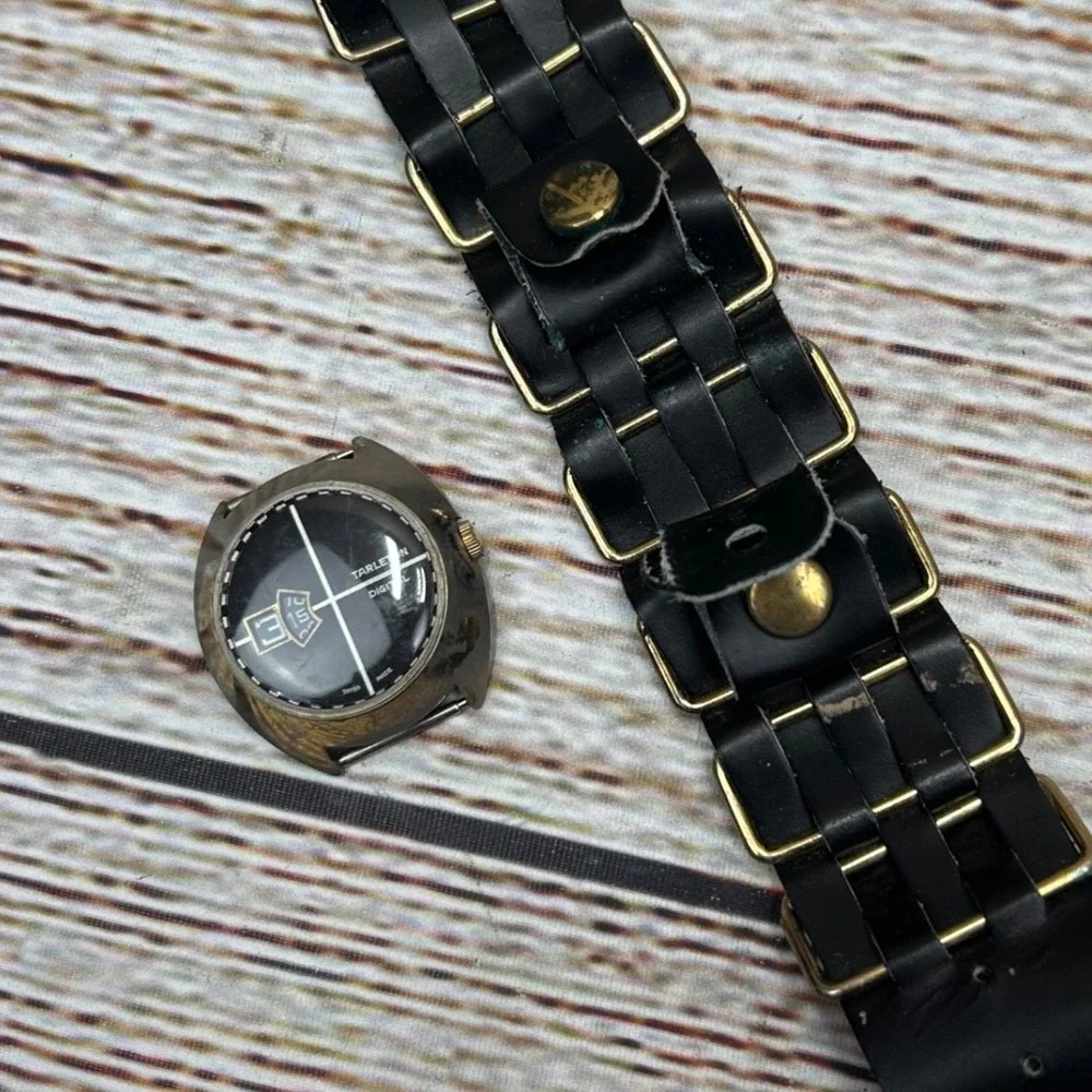 Vintage Tarleton Digital Swiss-Made Jump Hour Watch Black Woven Band‎ Tested